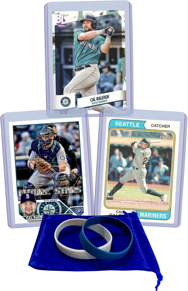Chaser Cal Raleigh Cards (3) Assorted Baseball Card Gift Pack - Seattle Mariners - Image 1